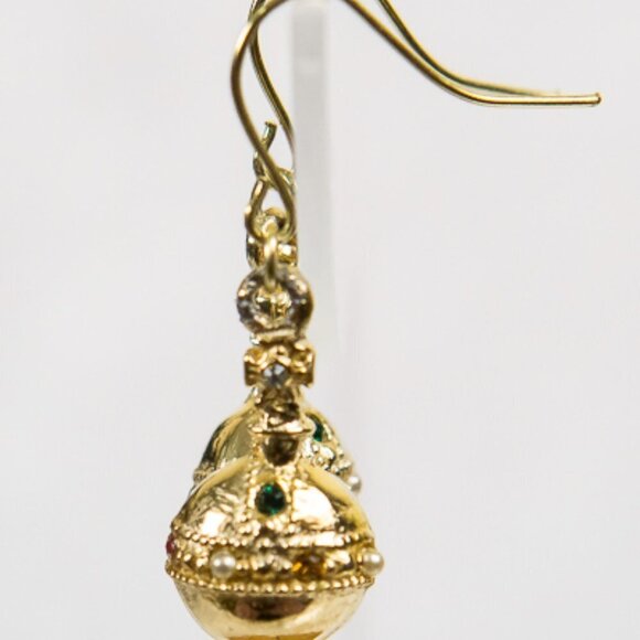 PRETTY Dangle Earrings w/ Metal Gold Toned Oval Ball Ornaments - Picture 3 of 4